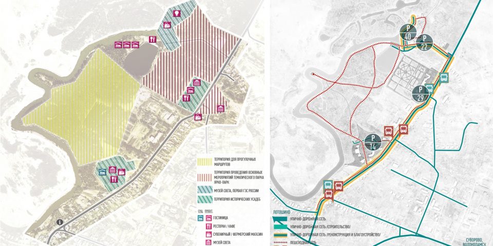 Проект "Ярополец". Схема развития общественных пространств и транспортной инфраструктуры
